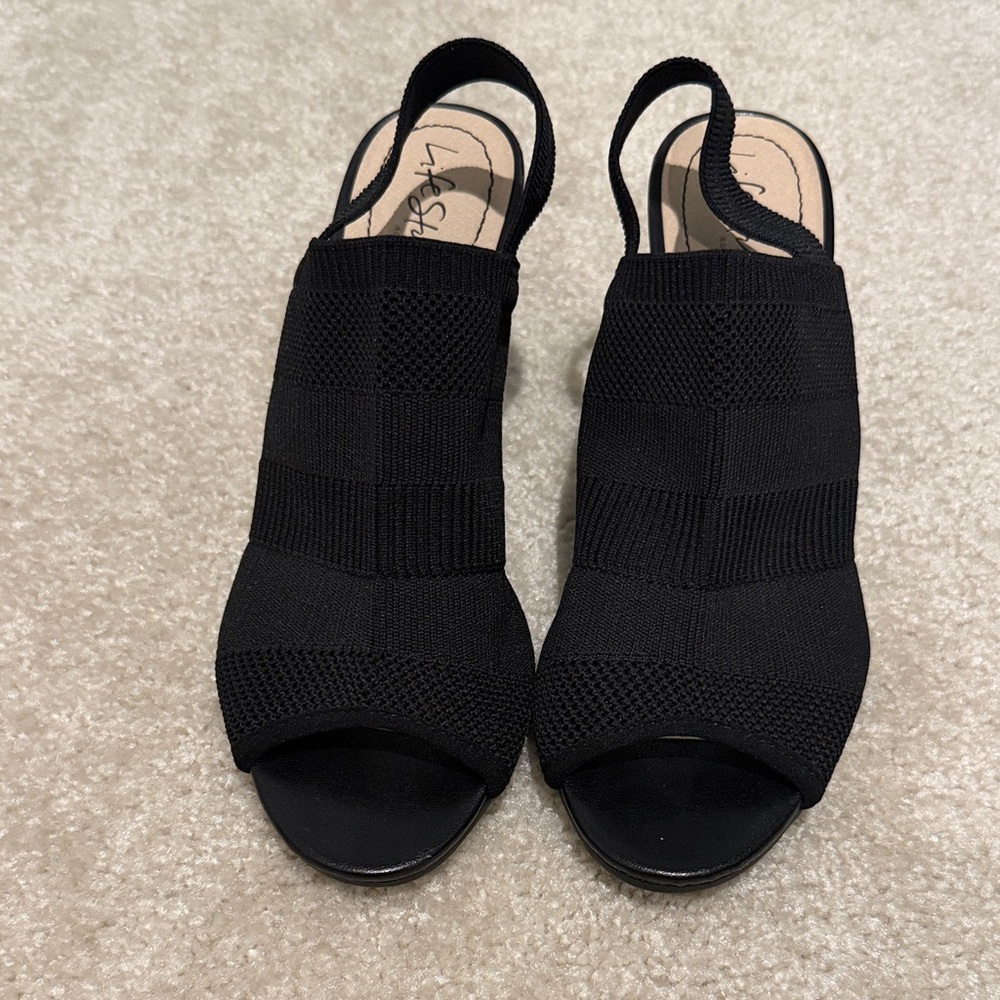 Life Stride Black Peep-Toe Slingback Heels